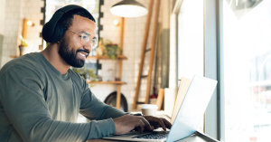 Man working remote on laptop