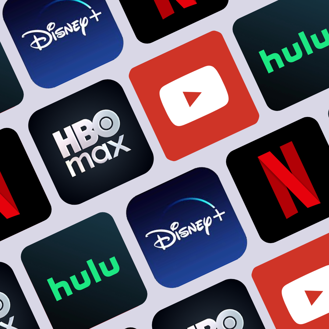 Netflix, Disney+, HBO Max, Hulu, and YouTube app icons — Wire 3 fiber internet streaming bundle with up to 4 months on us
